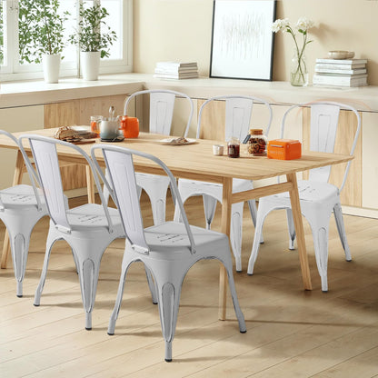 Furmax Metal Dining Chair Indoor Outdoor Use Stackable Chic Side Classic Trattoria Metal Chairs Set of 4 for Kitchen, Dining Room, Bistro and Cafe (Distressed White)