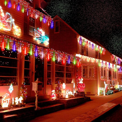 Kwaiffeo Icicle Christmas Lights Outdoor, Meteor Shower Lights 12 inch 8 Tube Cascading Lights for Xmas Tree Decor Wedding Party, Christmas Outdoor Decorations, UL Plug Multi Colored