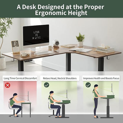FEZIBO 75 Inches, Supports over 300mlbs, L Shaped Standing Desk Reversible, Electric Height Adjustable Corner Stand up Desk, Sit Stand Desk Computer Workstation, Black Frame/Rustic Brown Top