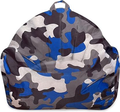 Posh Creations Structured Comfy Bean Bag Chair for Gaming, Reading and Watching TV, Malibu Lounge, Nylon - Camo Blue and Brown
