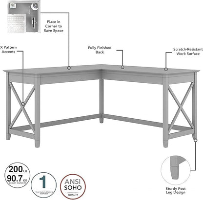 Bush Furniture Key West 60W L Shaped Desk with 2 Drawer Mobile File Cabinet in Cape Cod Gray