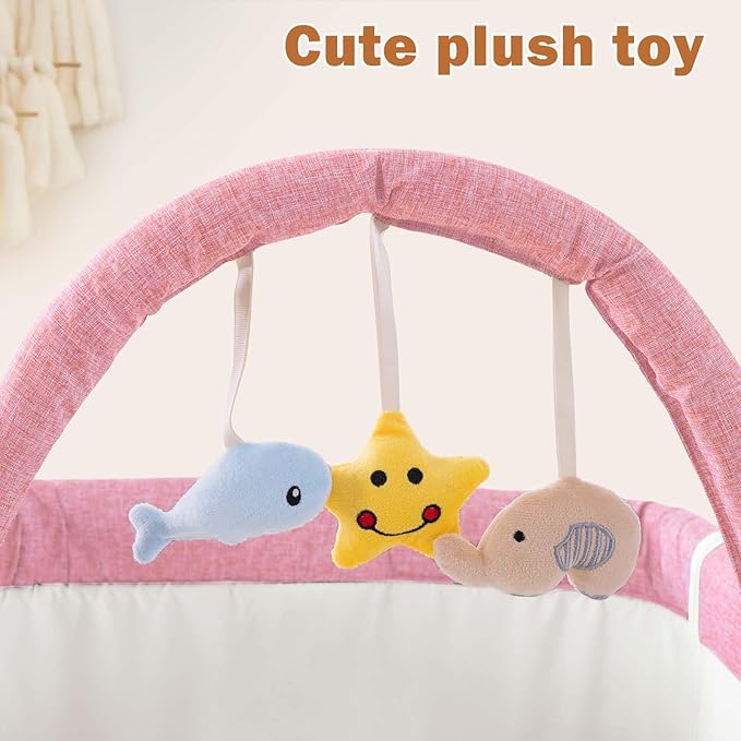 4 in 1 Baby Bassinet, Rocking Bassinets Bedside Sleeper with Comfy Mattress and Wheels, Height Adjustable Easy Folding Portable Bedside Crib for Newborn Infant,Pink