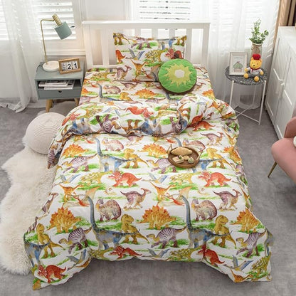 Feelyou Kids Dinosaur Comforter Set Twin Size Boys Girls Watercolor Cute Dino Bedding Set Ultra Soft Lightweight Jungle Animal Pattern Comforter for Children (1 Comforter + 1 Pillowcase, Twin)