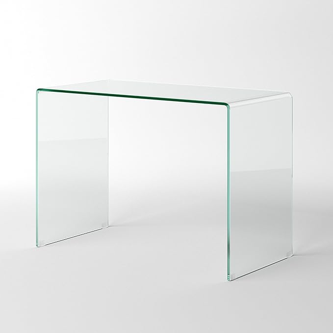 Bent Glass Computer Desk Rectangular Shaped PC Laptop Workstation Table for Home Office, 43.3" L, Clear