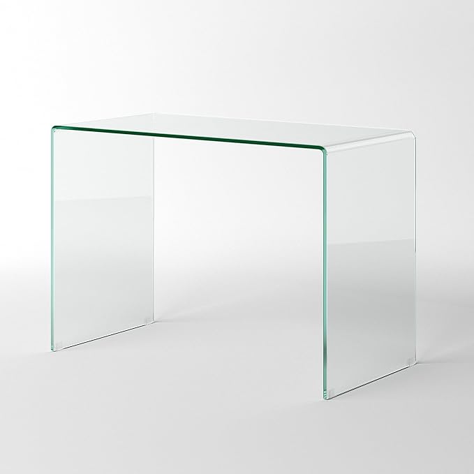 Bent Glass Computer Desk Rectangular Shaped PC Laptop Workstation Table for Home Office, 43.3" L, Clear
