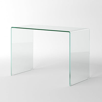 Bent Glass Computer Desk Rectangular Shaped PC Laptop Workstation Table for Home Office, 43.3" L, Clear