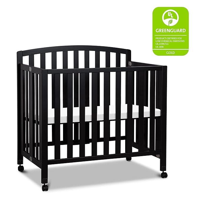 DaVinci Dylan Folding Portable 3-in-1 Convertible Mini Crib and Twin Bed in Ebony, Greenguard Gold Certified