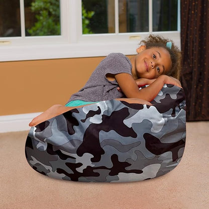 Posh Creations Bean Bag Chair for Kids, Teens, and Adults Includes Removable and Machine Washable Cover, Soft Nylon - Camo Gray and White, 27in - Medium