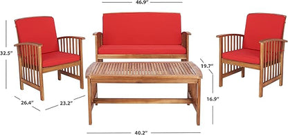 SAFAVIEH Outdoor Collection Rocklin Natural/ Red Cushion 4-Piece Conversation Patio Set