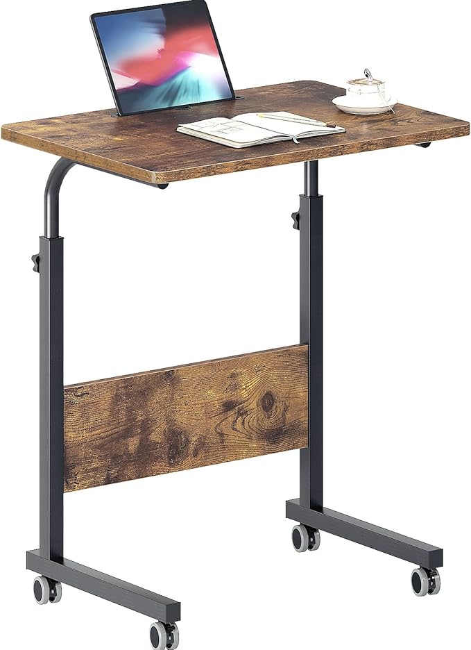 SogesPower 23.6 inches Mobile Laptop Desk Adjustable Height Stand Side Table with Wheels Workstation Laptop Computer Stand Bedside Table Portable Side Table for Bed Sofa,Mobile End Desk,Vintage