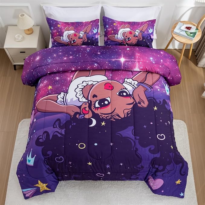 NTBED African American Black Girl Comforter Set Galaxy Afro Girl Microfiber Bedding Sets Full Size