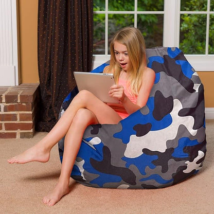 Posh Creations Bean Bag Chair for Kids, Teens, and Adults Includes Removable and Machine Washable Cover, Soft Nylon - Camo Blue and Brown, 48in - X-Large