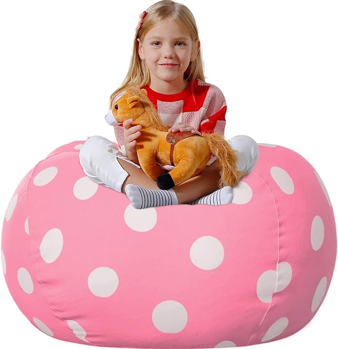 Aubliss Stuffed Animal Bean Bag Storage Chair (Light Pink Dot, Large (38''))