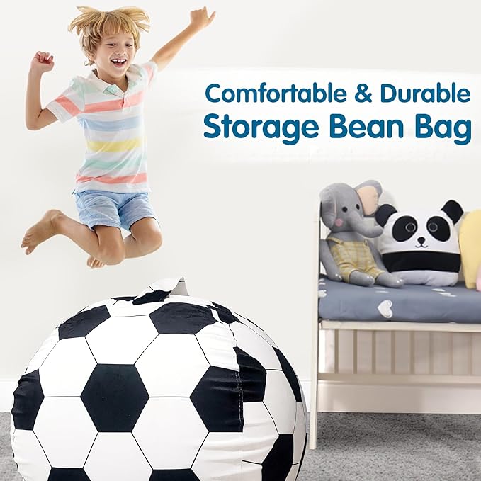 Lukeight Stuffed Animal Storage Bean Bag Chair Cover for Kids, Soccer Zipper Beanbag Chair Cover for Organizing Toddler & Kids' Rooms Plush Toys (Soccer Velvet, X-Large)
