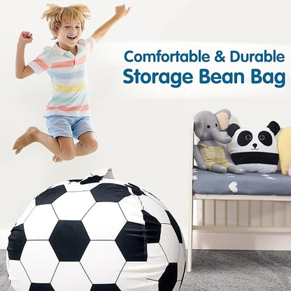 Lukeight Stuffed Animal Storage Bean Bag Chair Cover for Kids, Soccer Zipper Beanbag Chair Cover for Organizing Toddler & Kids' Rooms Plush Toys (Soccer Velvet, X-Large)