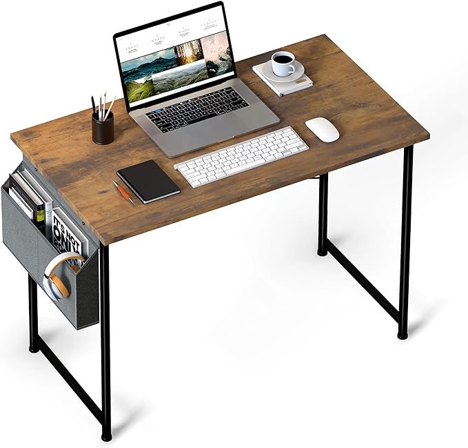 HealSmart 40 Inch Computer Desk Home Writing Study Worktable with Storage Bag for Bedroom, Office, Apartment, Brown