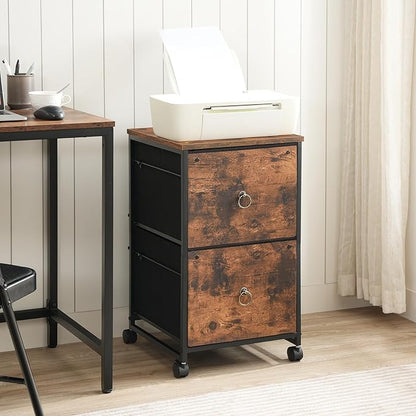 HOOBRO 2 Drawer Mobile File Cabinet, Rolling Printer Stand, Vertical Filing Cabinet, Office Cabinet, Filing Cabinet for Home Office, A4/Letter Size, Nonwovens Drawer, Rustic Brown BF20WJ01