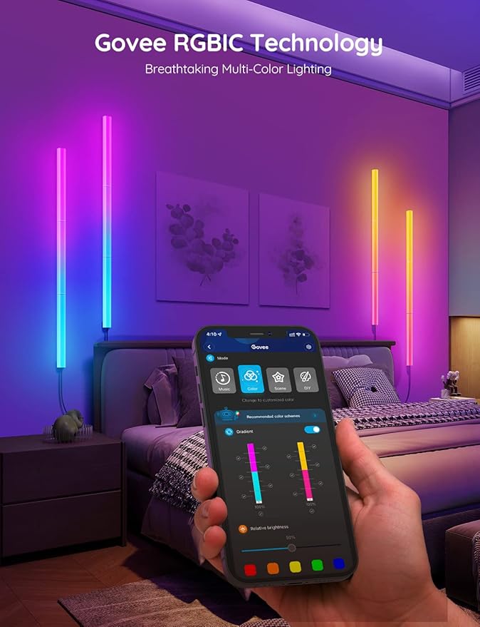 Govee Glide Wall Lights, RGBIC LED Lights, Smart Gaming Lights Works with Alexa and Google Assistant, RGB Light Bar, LED Wall Lights for Bedroom, 2 Panels Set (3 Sections/Panel)