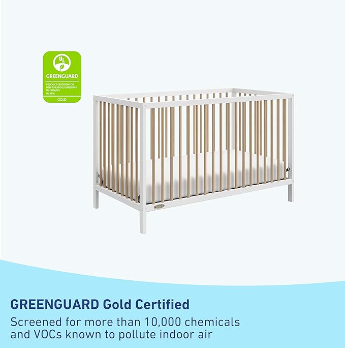 Graco Teddi 5-in-1 Convertible Crib (White with Driftwood) – GREENGUARD Gold Certified, Converts to Daybed, Toddler & Twin Bed with Headboard and Footboard, Adjustable Mattress Height