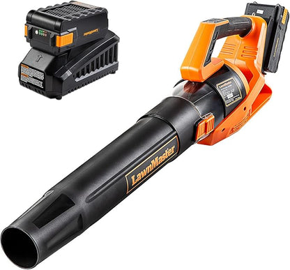 LawnMaster CLBL4016A Cordless Leaf Blower 40V Max with 2.0Ah,Battery Powered Leaf Blower Lightweight for Lawn Care, Leaves and Snow Blowing(Battery & Quick Charger)
