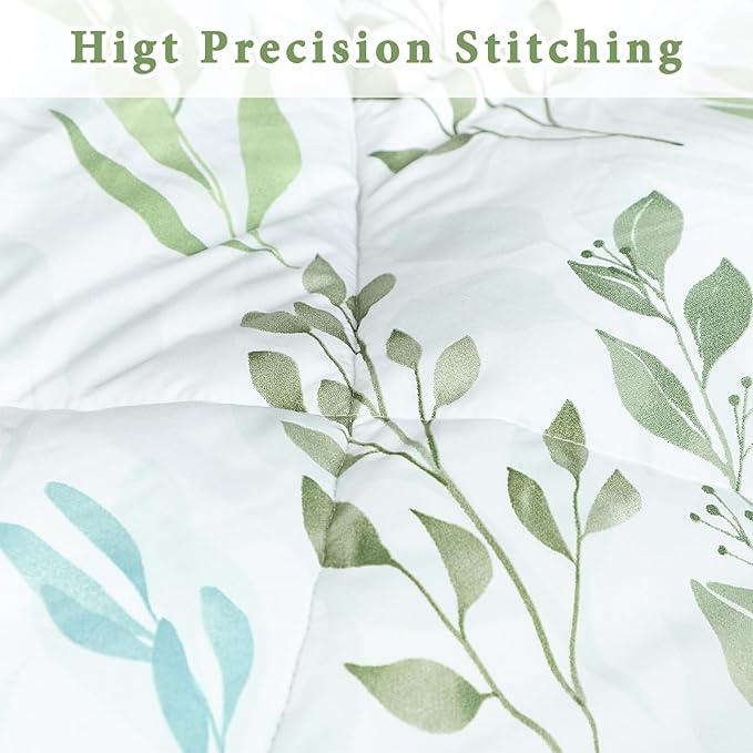 DILIMI Queen Comforter set, 3 Pieces Queen Size Comforter Sets, Reversible Green Comforter Queen, Ultra Soft and Fluffy Bedding Comforter Sets with Comforter, 2 Pillowcase