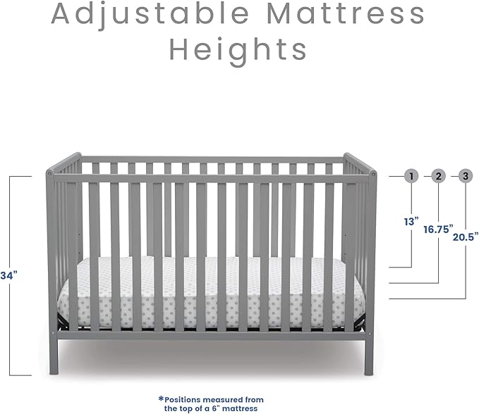 Delta Children Heartland 4-in-1 Convertible Crib Infant Changing Table with Pad + Serta Perfect Start Crib Mattress, Grey