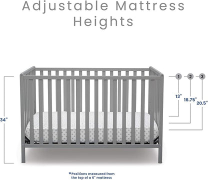 Delta Children Heartland 4-in-1 Convertible Crib Infant Changing Table with Pad + Serta Perfect Start Crib Mattress, Grey