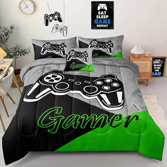 6 Pieces Gaming Bedding Set Queen Size for Boys Gamer Comforter Set for Boys Girls Kids Teens 6 Piece Bed in A Bag Video Game Bedding for Gamer Room Decorative Queen51