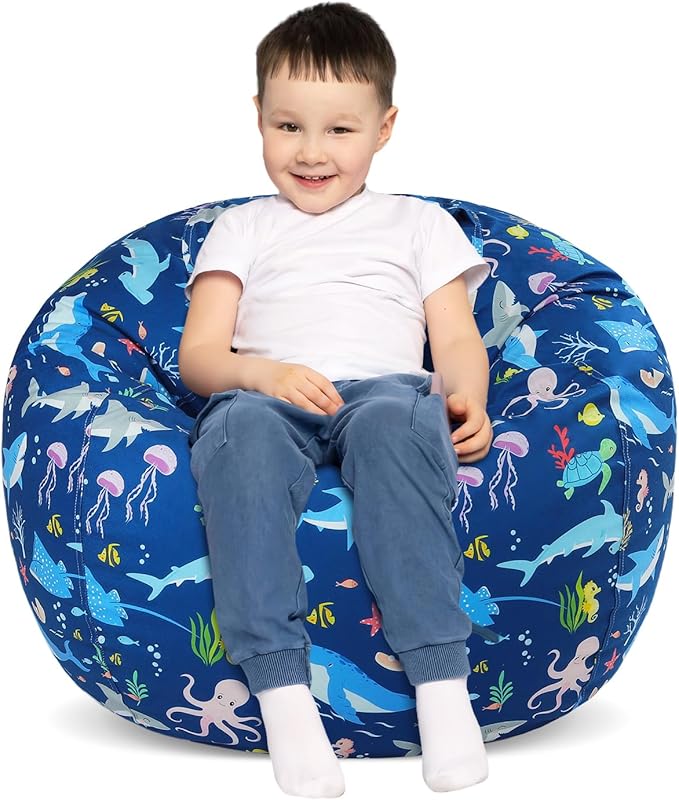 Bean Bag Chair for Kids Stuffed Animal Storage Beanbag Chairs,Toddler Toy Storage Organizer for Girls and Boys,Large 32'' Cover Only（No Filling