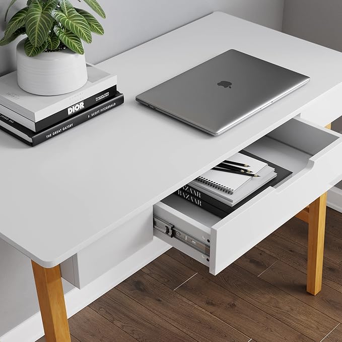 Nathan James Jacklyn Modern Home Office Writing Desk, White/Brown