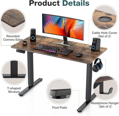 Sweetcrispy Electric Standing Desk, 40 x 24in Adjustable Height Electric Stand up Desk Standing Computer Desk Home Office Desk Ergonomic Workstation with 3 Memory Controller, Rustic Brown