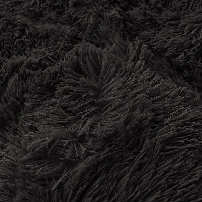 Ultra Soft Black Faux Fur 3 Piece Queen Comforter Set - Plush Fluffy Bedding With Duvet Cover and 2 Pillowcases
