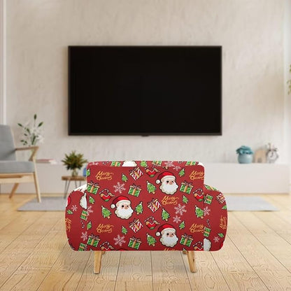 FKELYI Christmas Decor Red Sofa Slipcover for Living Room Santa Claus Sofa Couch Cover with Elastic Bottom Non-Slip Furniture Protector M
