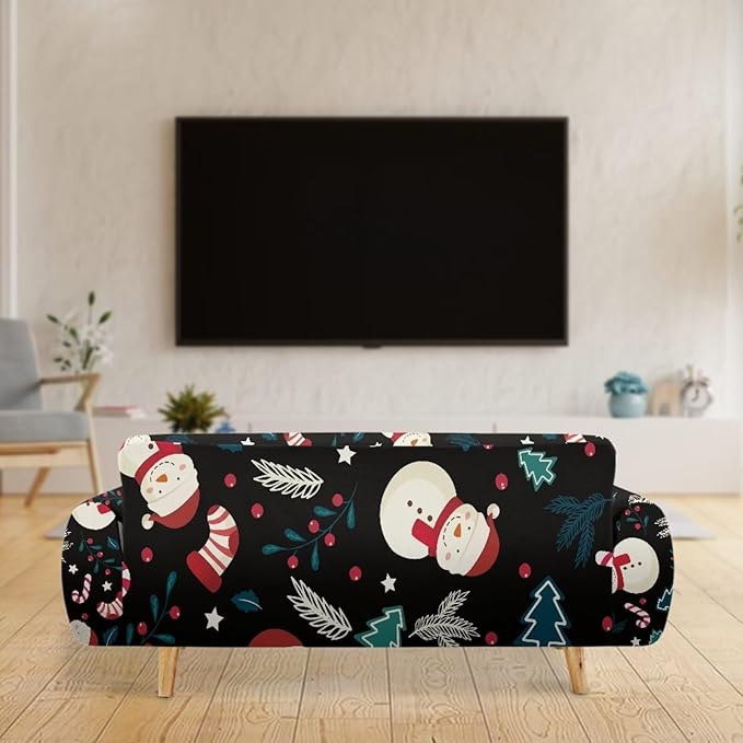 FKELYI Christmas Decor Sofa Couch Cover Cute Snowman Furniture Protector Easy Going Stretch Sofa Slipcover for Indoor Washable Sofa Slipcovers XL