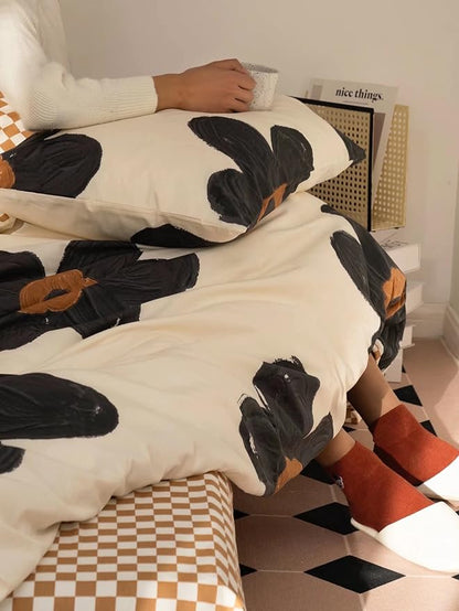 Black and White Comforter Set Black Floral Bedding King Comforter Set Hand-Drawn Flowers Cotton Women Modern Elegant Chic Quilts Blankets Lightweight Black Flower Reversible Bed Comforter Set