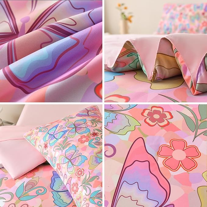 Butterfly Bedding Set Twin, Pink Butterfly Comforter Set for Girls Kids Teens 6 pcs Bed in a Bag Twin Bedding Sets for Girls
