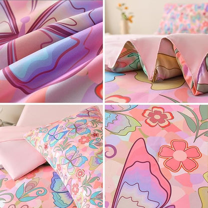 Butterfly Bedding Set Twin, Pink Butterfly Comforter Set for Girls Kids Teens 6 pcs Bed in a Bag Twin Bedding Sets for Girls
