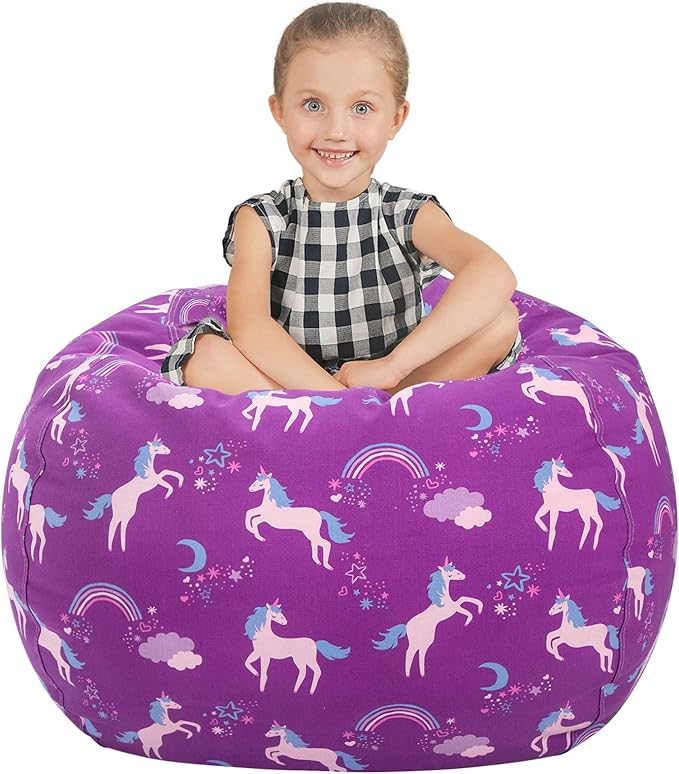 Aubliss Stuffed Animal Bean Bag Storage Chair (Purple Unicorn, Large (38''))