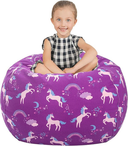 Aubliss Stuffed Animal Bean Bag Storage Chair (Purple Unicorn, Large (38''))