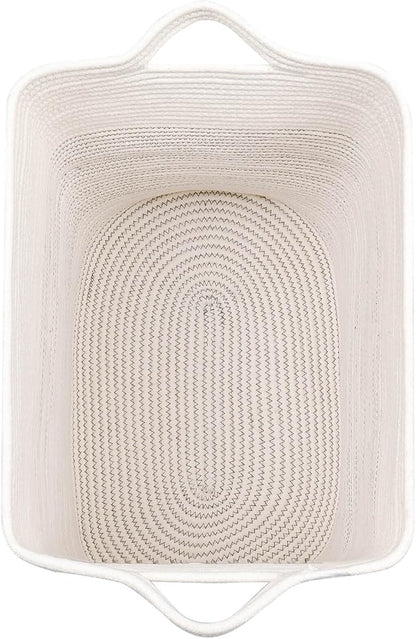 Extra Blanket,Storage Baskets for Clothes Fabric Cotton Rope Storage Basket with Handles, Decorative Woven Basket for Living Room,Laundry Basket Closet Organizer Blankets, and Toys 2bags
