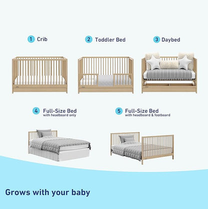 Graco Teddi 5-in-1 Convertible Crib with Drawer (Driftwood) – GREENGUARD Gold Certified, Crib with Drawer Combo, Full-Size Nursery Storage Drawer, Converts to Toddler Bed, Daybed and Full-Size Bed