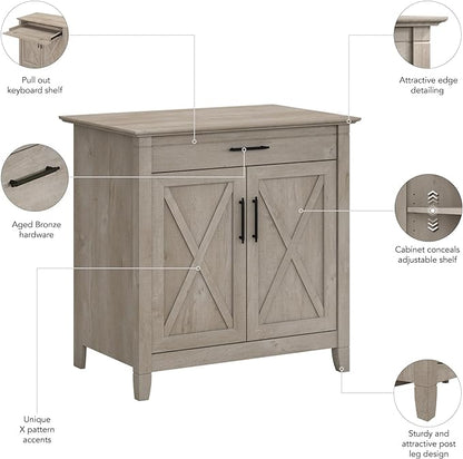 Bush Business Furniture Key West Secretary Desk with Keyboard Tray and Storage Cabinet, 30W x 20D, Washed Gray