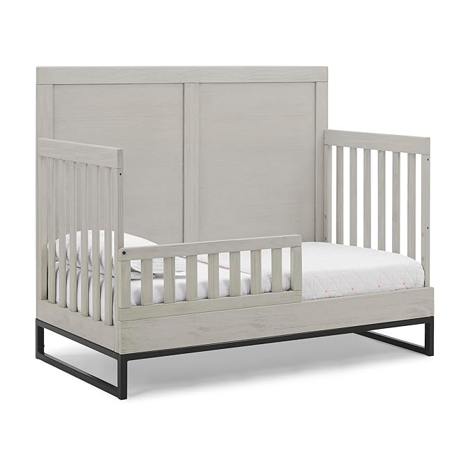Simmons Kids Foundry 6-in-1 Convertible Baby Crib, Rustic Mist with Matte Black