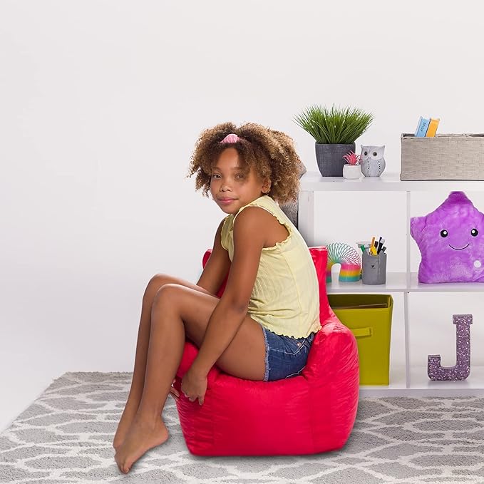 Posh Creations Bean Bag Structured Seat for Toddlers and Kids, Comfy Chair for Children, Pasadena, Red