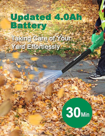KIMO Cordless Leaf Blower - 200 CFM 170 MPH Battery-Operated Blower for Blowing Leaves, Snow Debris and Dust, 20V Electric Leaf Blower with 4.0Ah Battery and Charger for Yard| Patio| House |Jobsite