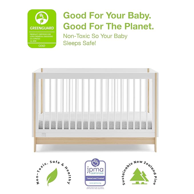 Delta Children babyGap Tate 4-in-1 Convertible Crib TrueSleep Crib and Toddler Mattress (Bundle), Bianca White/Natural