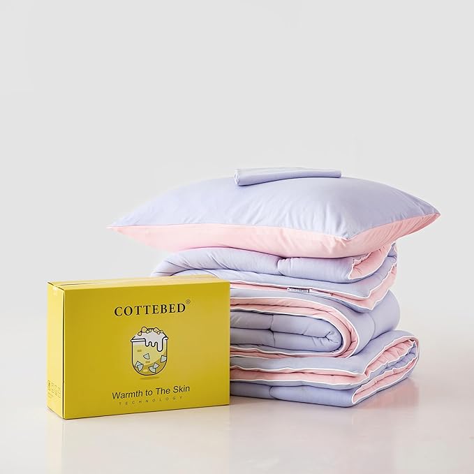 COTTEBED Reversible Ultra-Soft Warm King Size Comforter Set, California Cal King Down Comforter Cozy Fully Breathable Bedding 1 Down Alternative Quilt and 2 Pillowsham Winter Pink and Purple