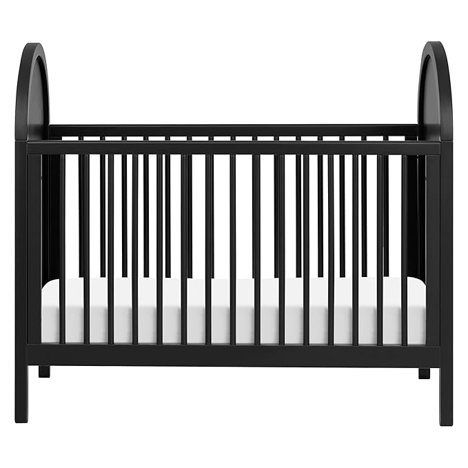 babyletto Bondi Cane 3-in-1 Convertible Crib with Toddler Bed Conversion Kit in Black with Natural Cane, Greenguard Gold Certified