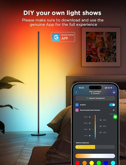 Govee RGBIC Floor Lamp, LED Corner Lamp Works with Alexa, 1000 Lumen Smart Modern Floor Lamp with Music Sync and 16 Million DIY Colors, Color Changing Standing Floor Lamp for Bedroom Living Room Black