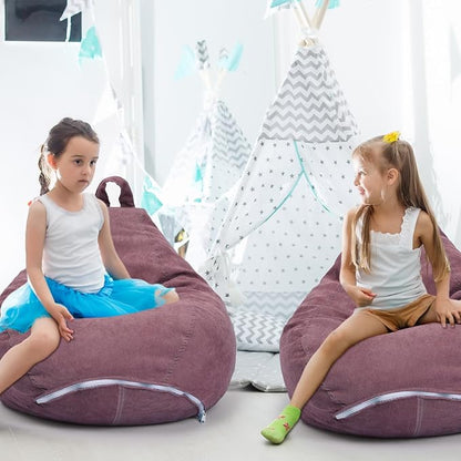 2 Pcs 100L Stuffed Animal Storage Bean Bag Chair Cover (No Filler) for Kids Soft Corduroy Stuffable Bean Bag Zipper for Organizing Children Plush Toys(Dusty Pink)